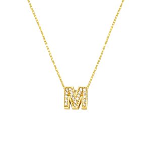 with Stones M Letterli Minimalist Gold Letter Necklace
