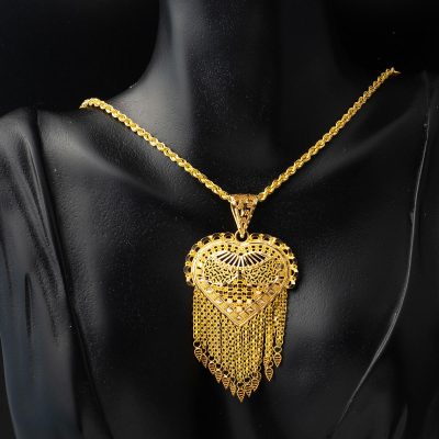 Heart Şeklinde with Tassels Hint Gold Necklacesi - 14K - 16.2g - EZ Gold