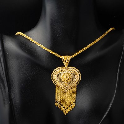 Style Indien à Pompons avec Cœur Or Collier - 14K - 7.62g - EZ Gold