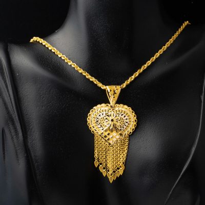 with Tassels Heart Şeklinde Hint Gold Necklacesi - 14K - 8.98g - EZ Gold