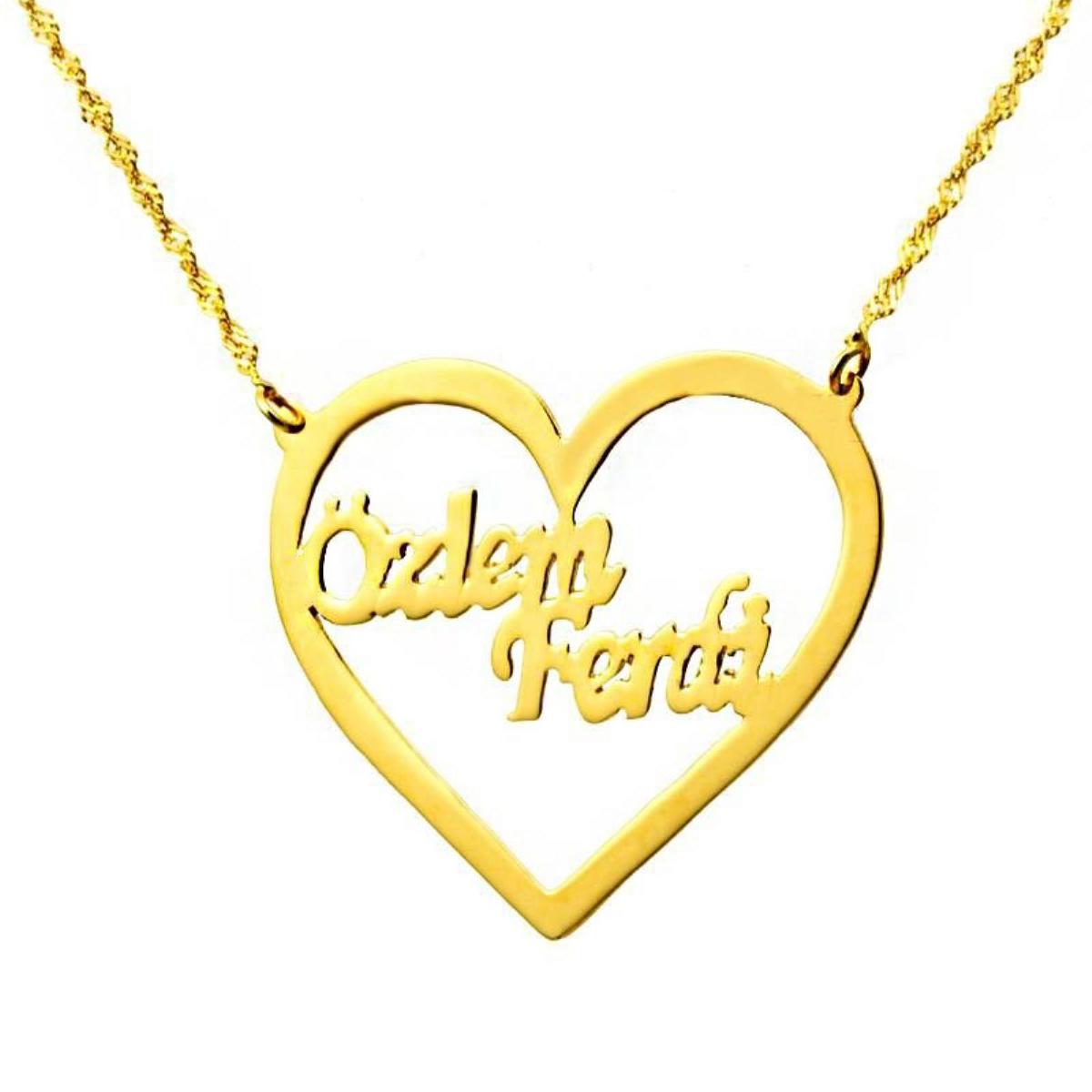Heart İçinde İki İsimli Gold Aile Necklacesi