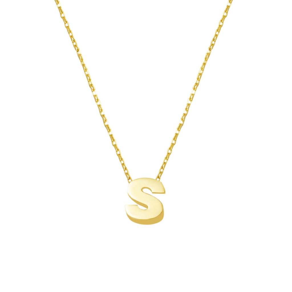 S Letteri Plain Minimalist Letter Necklace 14 Karat Gold