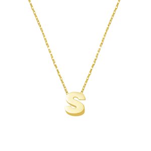 S Letteri Plain Minimalist Letter Necklace 14 Karat Gold