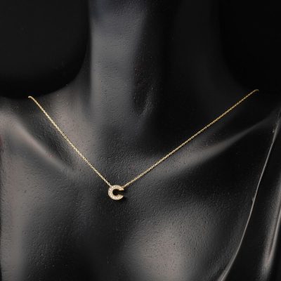 Taşlı C Harfli Minimal Harf Kolye Altın - 14K - 1.48g - EZ Gold