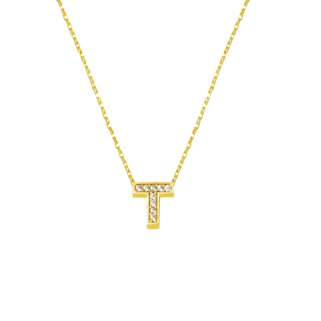 with Stones T Letterli Minimalist Letter Necklace Gold