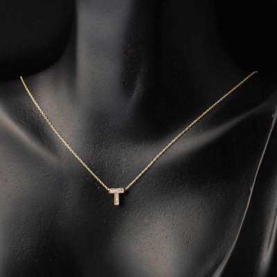 Taşlı T Harfli Minimal Harf Kolye Altın - 14K - 1.36g - EZ Gold