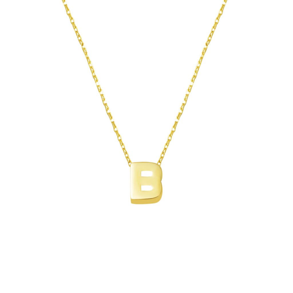B Letteri Plain Minimalist Letter Gold Necklace 14 Karat