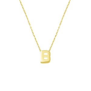 B Letteri Plain Minimalist Letter Gold Necklace 14 Karat