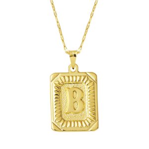 14 Karat Gold B Letter Necklace Square with Plate