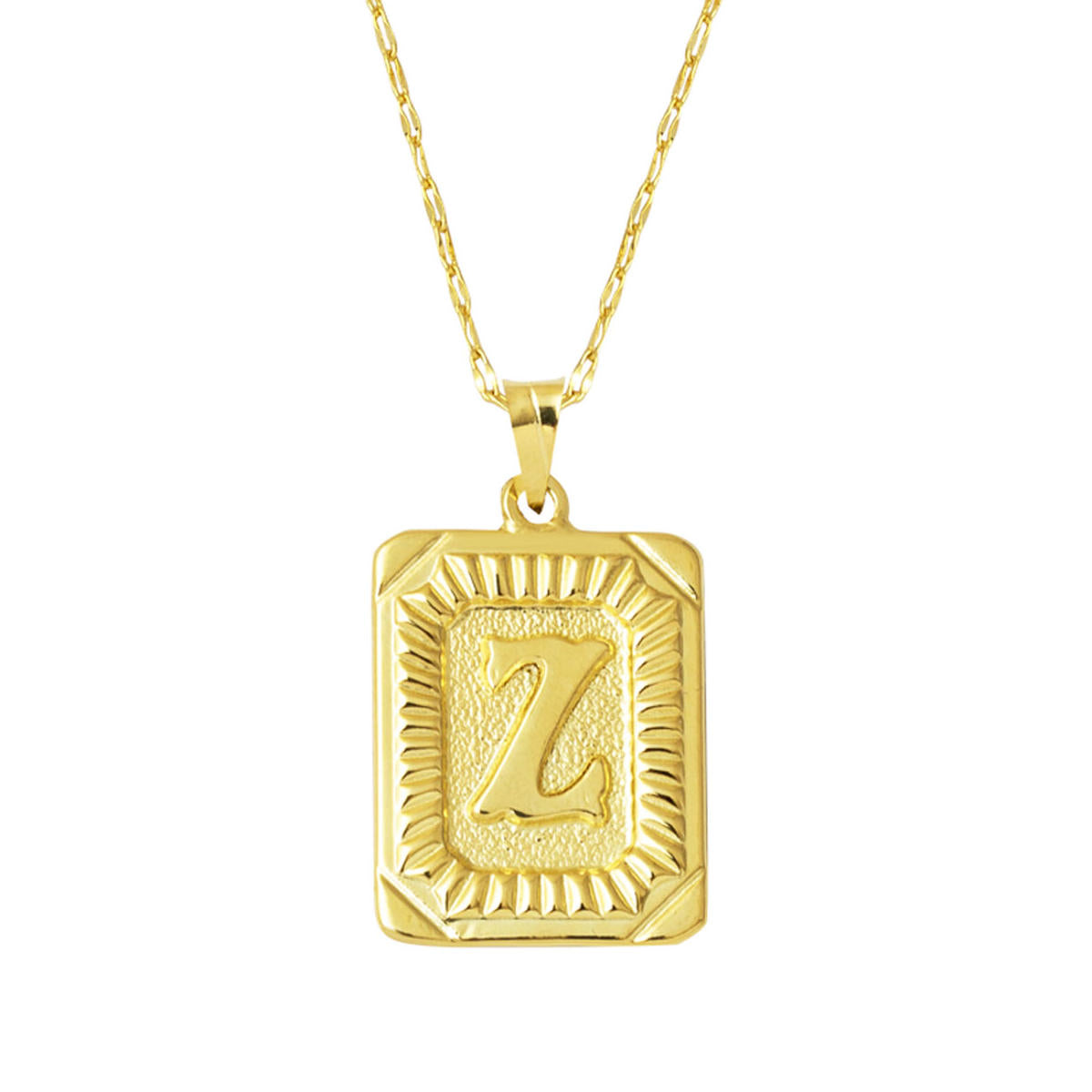 Gold Square with Plate Z Letter Necklace 14 Karat