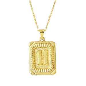 Or Carré à Plaque H Lettre Collier 14 Carats