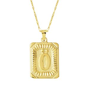Ö Letter Necklace 14 Karat Square Gold with Plate