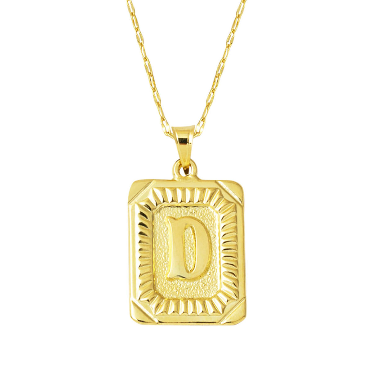 D Lettre Collier 14 Carats Carré Or à Plaque