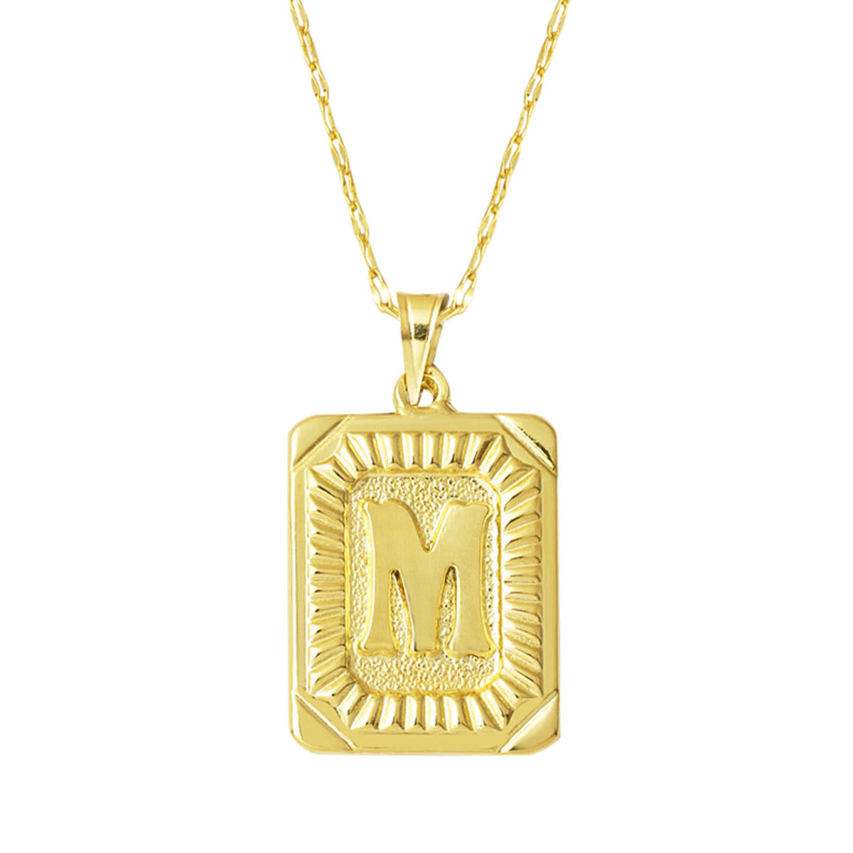 M Lettre Collier Carré à Plaque 14 Carats Or