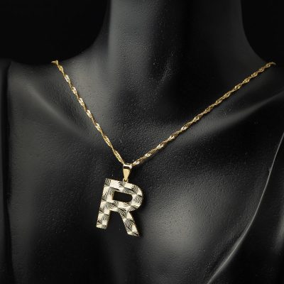 R Harfi 3 Boyutlu Altın Kolye - 14K - 2.51g - EZ Gold