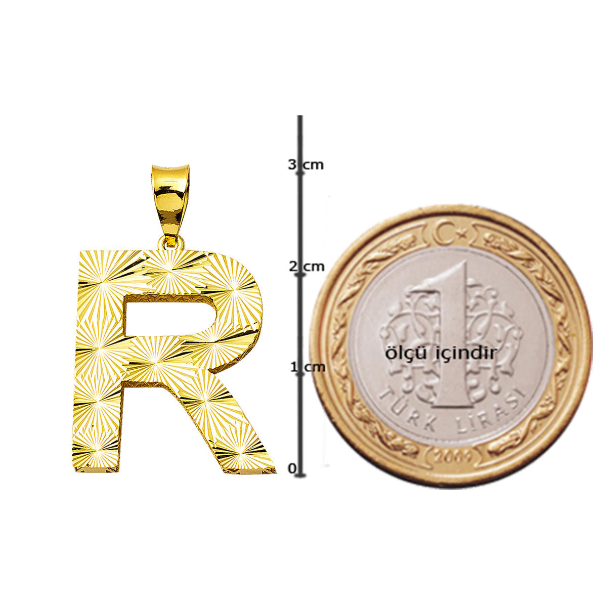 R Harfi 3 Boyutlu Altın Kolye - Görsel 6