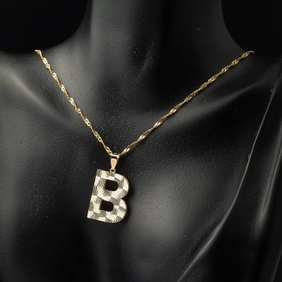 B Harfi 3 Boyutlu Altın Kolye - 14K - 2.75g - EZ Gold