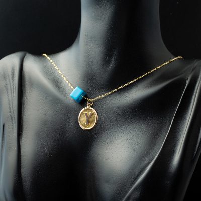 Y Harfi Oval Altın Kolye - 14K - 1.26g - EZ Gold