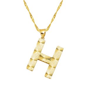 14 Karat Gold 3 Boyutlu İşlemeli H Letteri Necklace