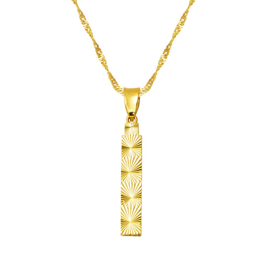 14 Karat Gold 3 Boyutlu İşlemeli İ Letteri Necklace