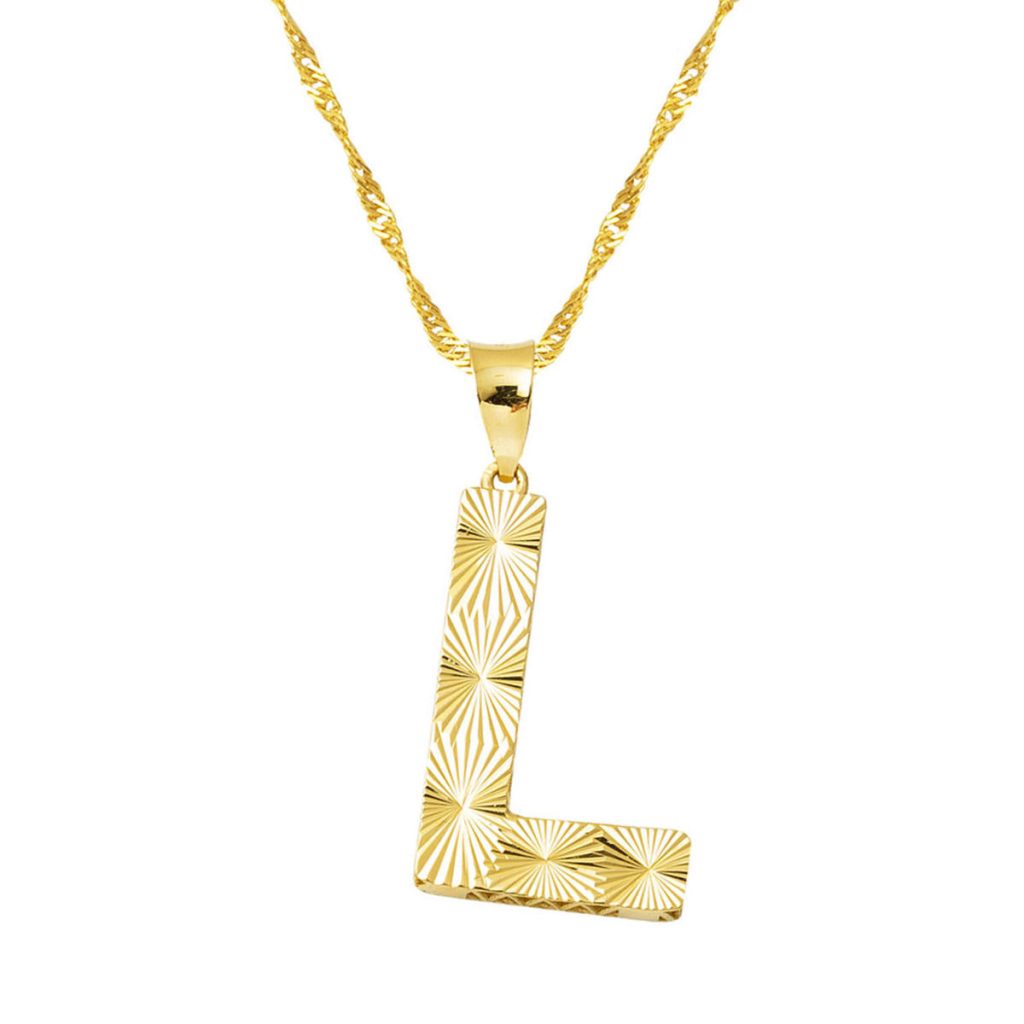 14 Karat Gold 3 Boyutlu İşlemeli L Letteri Necklace