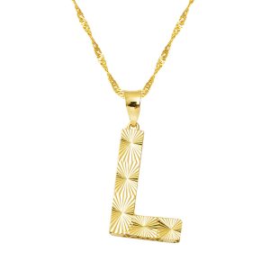 14 Karat Gold 3 Boyutlu İşlemeli L Letteri Necklace