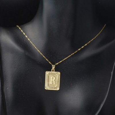 R Harf Kolye 14 Ayar Kare Altın Plakalı - 14K - 1.57g - EZ Gold