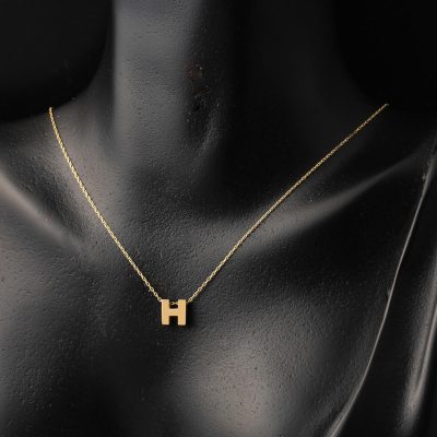 H Harfi Taşsız Minimal Harf Altın Kolye 14 Ayar - 14K - 1.5g - EZ Gold