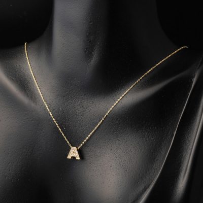 Taşlı A Harfli Minimal Harf Kolye Altın - 14K - 1.48g - EZ Gold