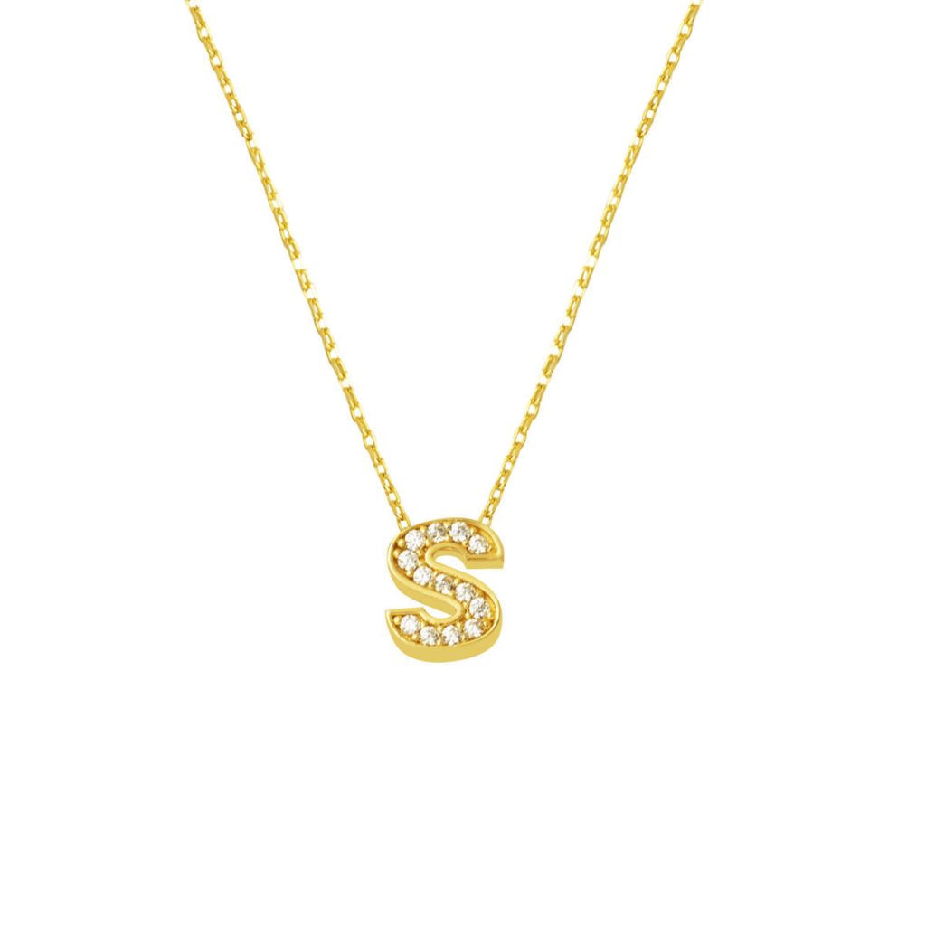 with Stones S Letterli Minimalist Gold Letter Necklace