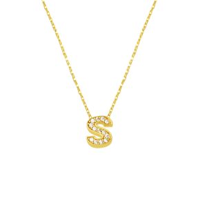 with Stones S Letterli Minimalist Gold Letter Necklace