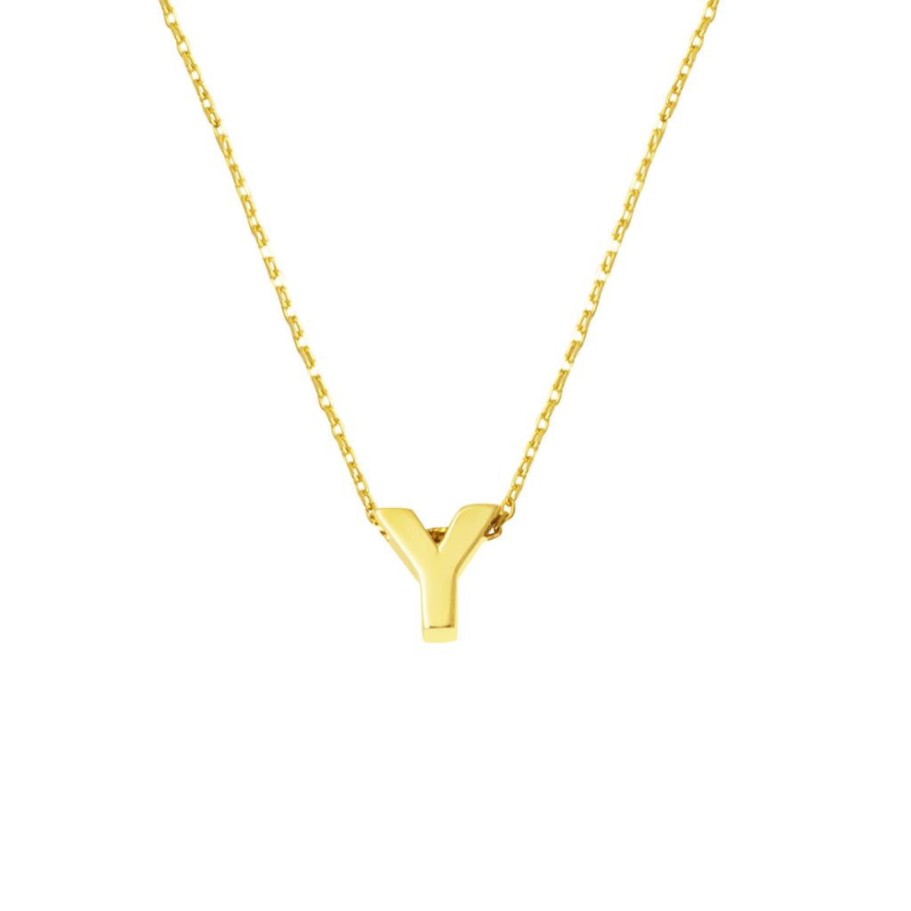 Y Lettrei 14 Carats Or sans Pierre Minimaliste Lettre Collier