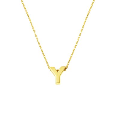 Y Harfi 14 Ayar Altın Taşsız Minimal Harf Kolye
