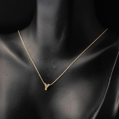 Y Harfi 14 Ayar Altın Taşsız Minimal Harf Kolye - 14K - 1.2g - EZ Gold