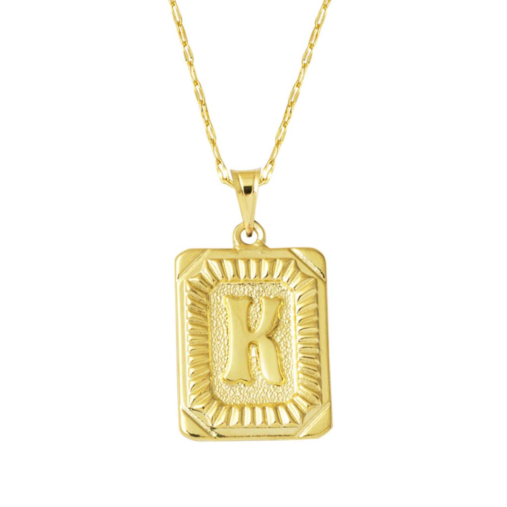 K Letter Necklace 14 Karat Square Gold with Plate