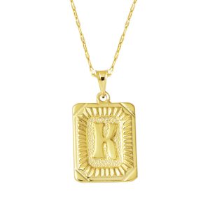 K Letter Necklace 14 Karat Square Gold with Plate