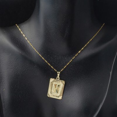 K Harf Kolye 14 Ayar Kare Altın Plakalı - 14K - 1.65g - EZ Gold