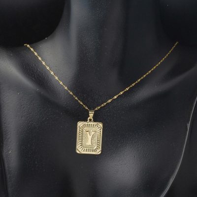 Altın Kare Plakalı Y Harf Kolye 14 Ayar - 14K - 1.56g - EZ Gold