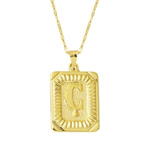 14 Carats Or Ç Lettre Collier Carré à Plaque