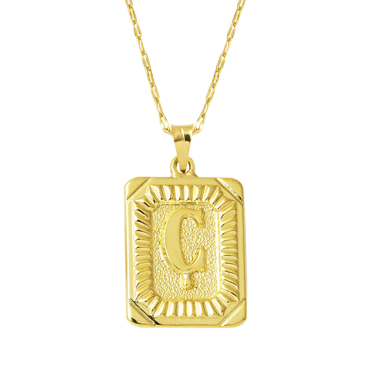 14 Carats Or Ç Lettre Collier Carré à Plaque