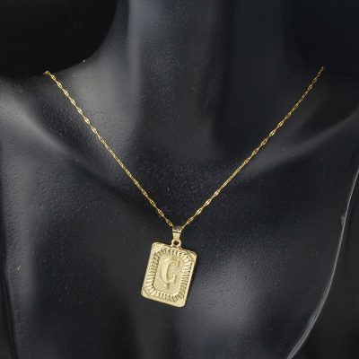 14 Ayar Altın Ç Harf Kolye Kare Plakalı - 14K - 1.55g - EZ Gold
