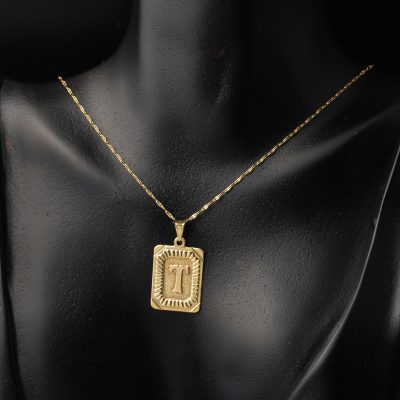 14 Ayar Altın T Harf Kolye Kare Plakalı - 14K - 1.6g - EZ Gold