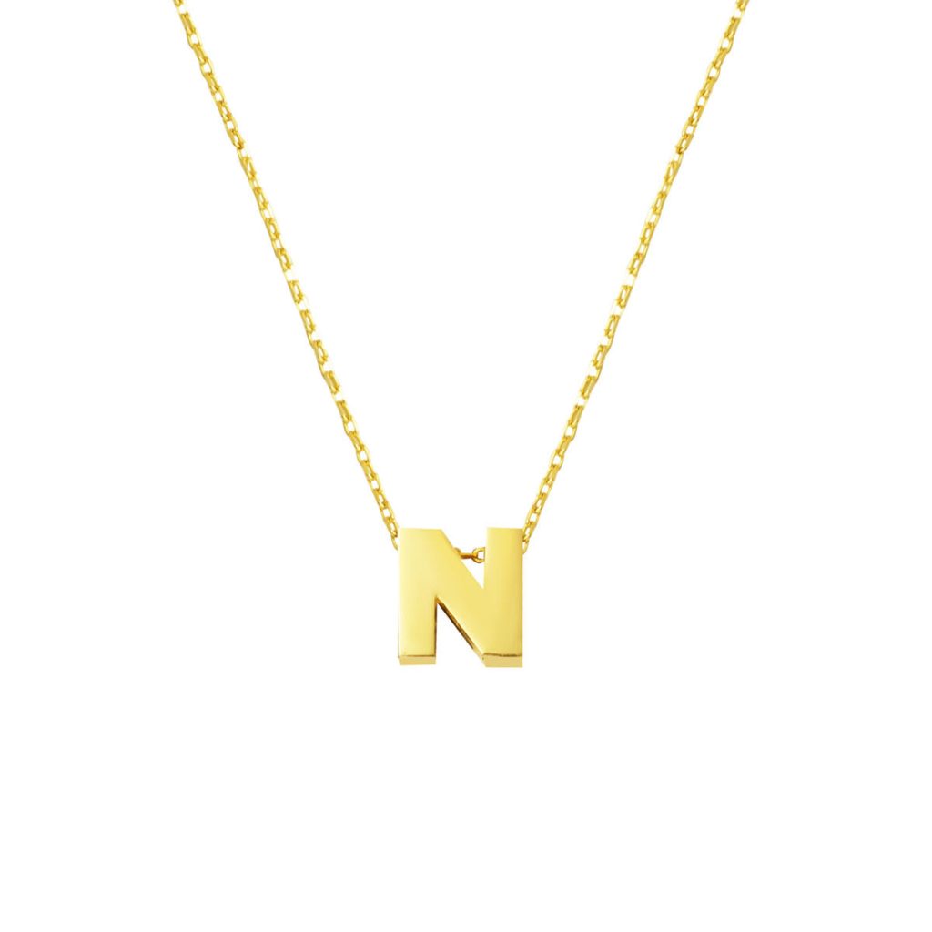 N Lettrei sans Pierre Minimaliste Lettre Collier 14 Carats Or
