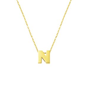 N Lettrei sans Pierre Minimaliste Lettre Collier 14 Carats Or