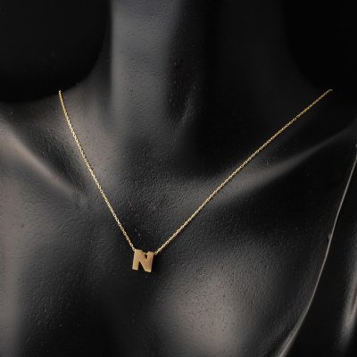 N Harfi Taşsız Minimal Harf Kolye 14 Ayar Altın - 14K - 1.42g - EZ Gold