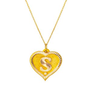 Ş Letteri with Heart 14 Karat Gold Necklace