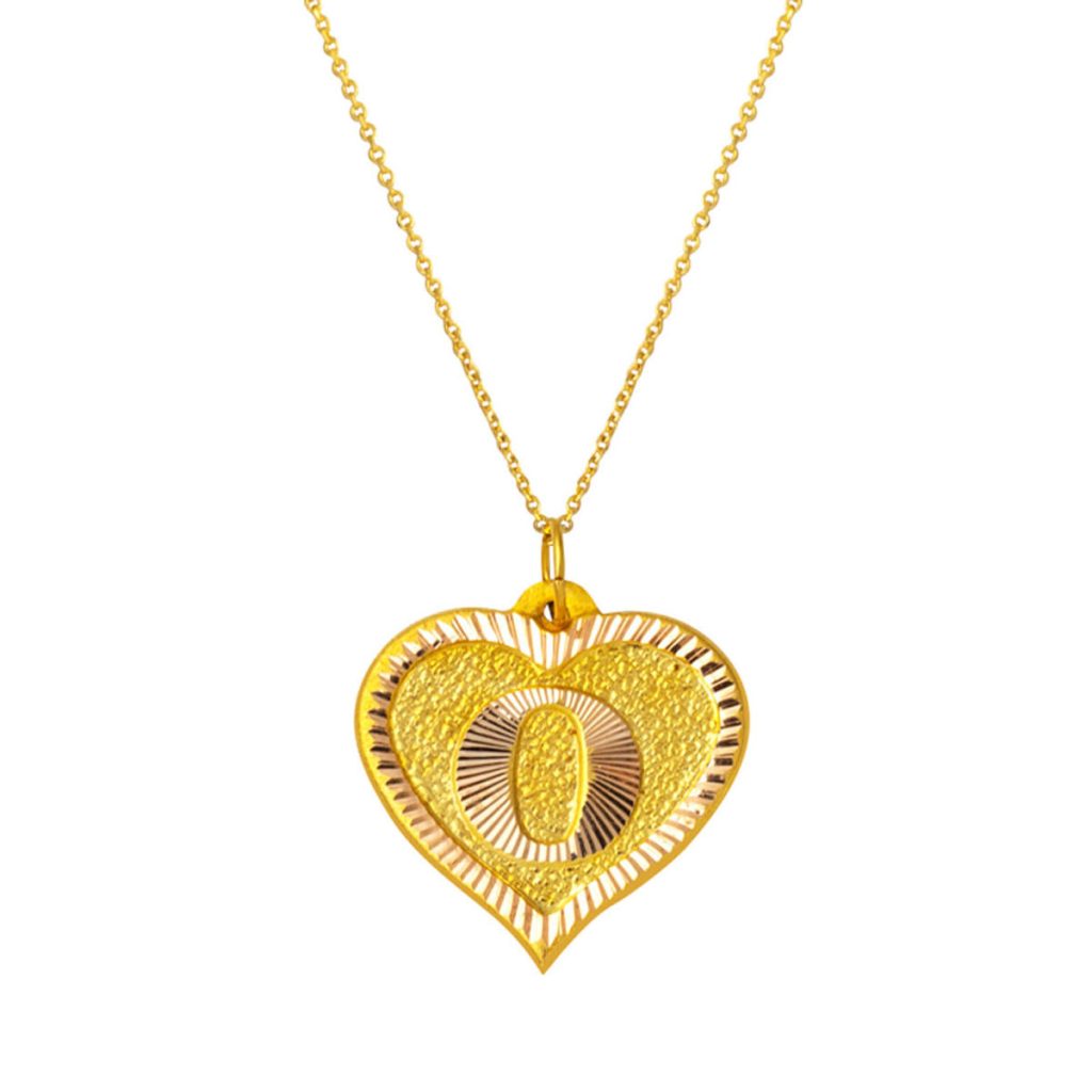14 Carats O Lettrei avec Cœur Or Collier