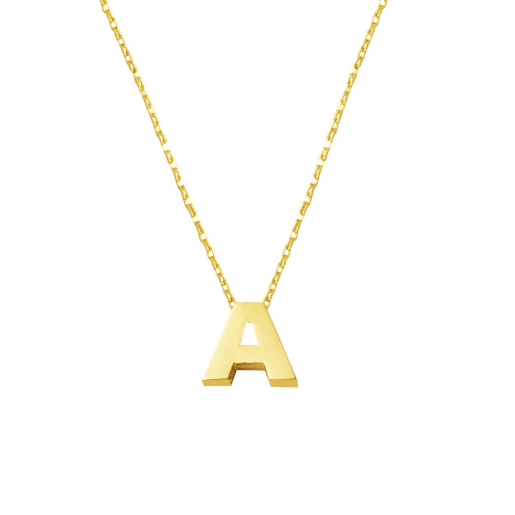 A Letteri 14 Karat Gold Plain Minimalist Letter Necklace