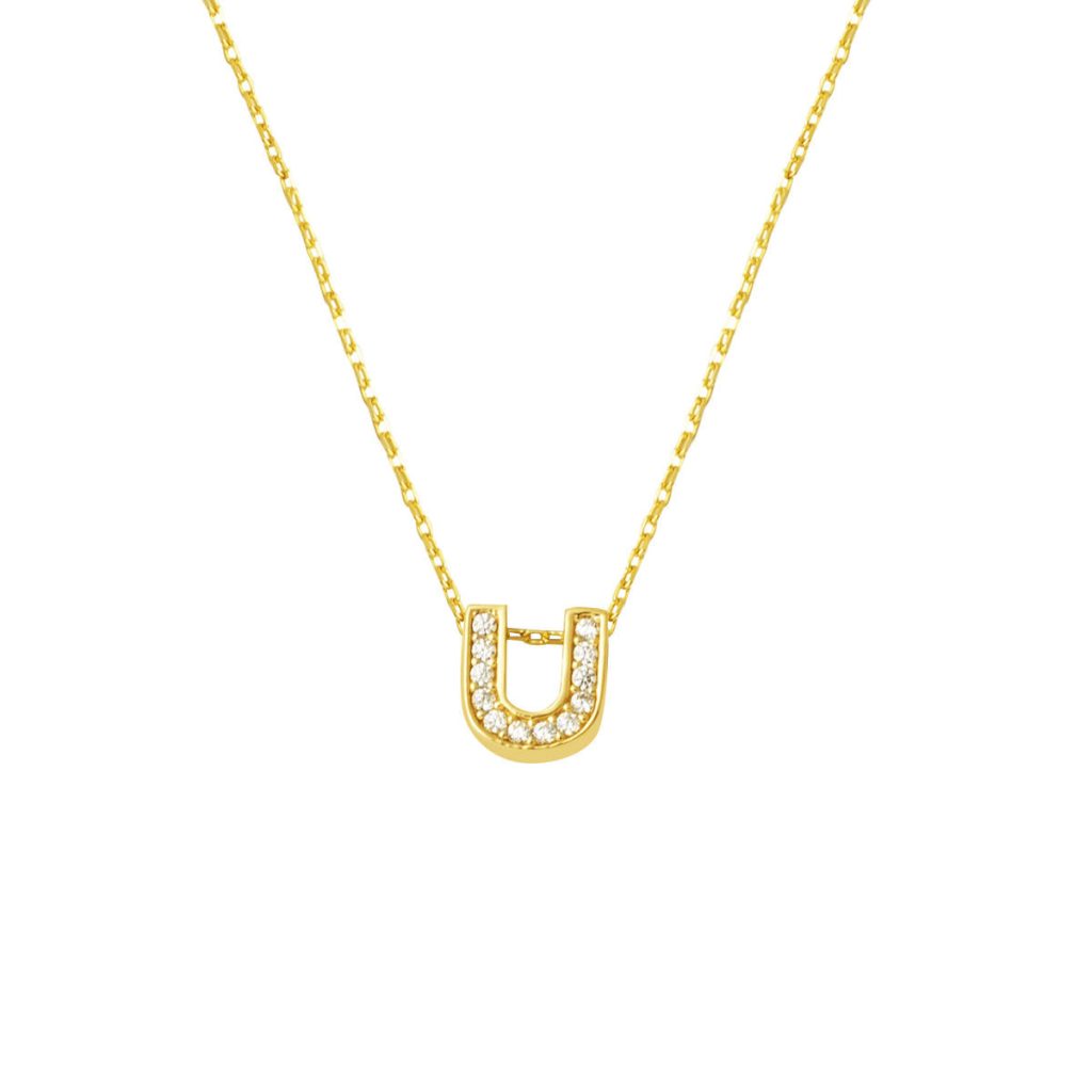 avec Pierres U Lettreli Minimaliste Or Lettre Collier