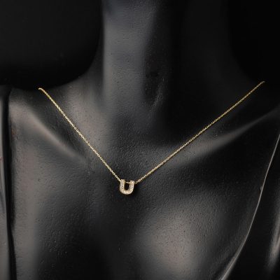 Taşlı U Harfli Minimal Altın Harf Kolye - 14K - 1.49g - EZ Gold